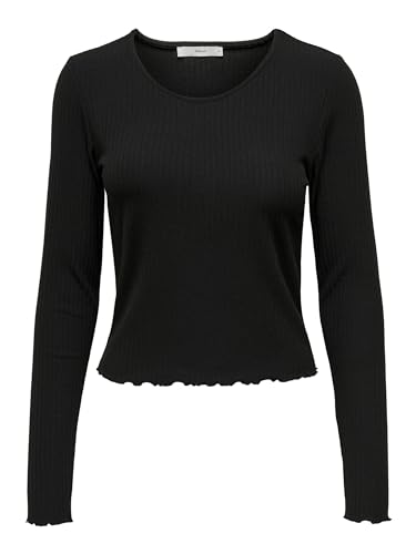 ONLY Damen ONLEMMA L/S O-Neck Short NOOS JRS Top, Black, XS von ONLY