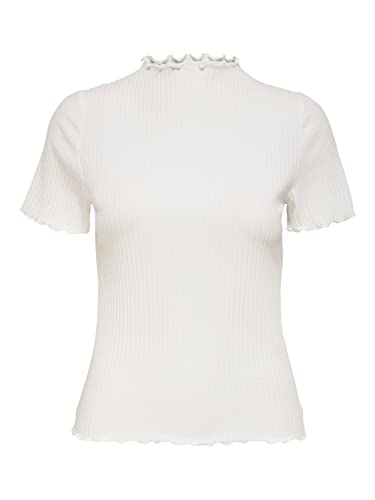 ONLY Damen Geripptes Cropped T-Shirt | Kurzes Short Sleeve Rundhals Top | Stehkragen Gewellt ONLEMMA, Farben:Weiß, Größe:L von ONLY