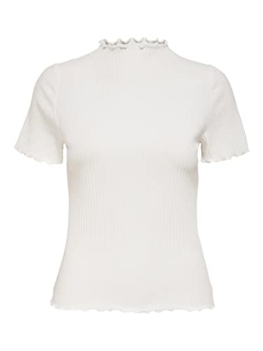ONLY Damen Geripptes Cropped T-Shirt | Kurzes Short Sleeve Rundhals Top | Stehkragen Gewellt ONLEMMA, Farben:Weiß, Größe:M von ONLY