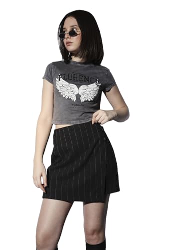 ONLY Damen ONLGLOSS-Marley Life HW HB ST Skirt TLR Rock, Dark Grey Melange/Stripes:Tannin, 40 von ONLY