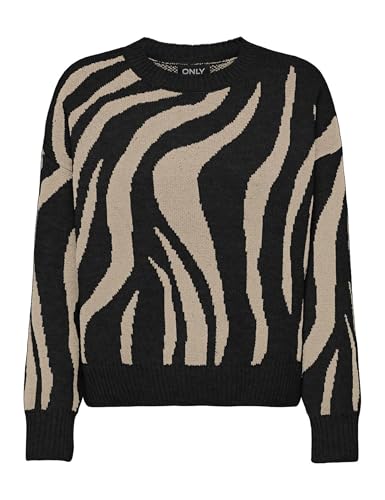 ONLY Damen ONLHAZEL LS O-Neck JQ KNT Pullover, Black/Pattern:Humus, M von ONLY