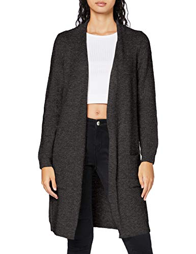 ONLY Damen Lange Strickjacke mit Taschen | Stretch Casual Langarm Gerippt | Open Cardigan Noos ONLJADE, Farben:Dunkelgrau, Größe:M von ONLY