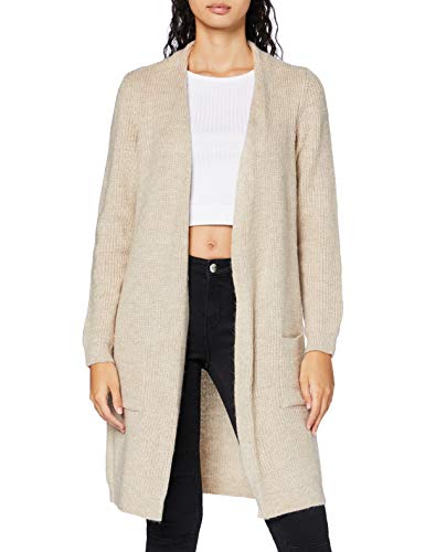 ONLY Damen Lange Strickjacke mit Taschen | Stretch Casual Langarm Gerippt | Open Cardigan Noos ONLJADE, Farben:Beige, Größe:M von ONLY