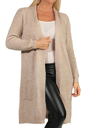 ONLY Damen Lange Strickjacke mit Taschen | Stretch Casual Langarm Gerippt | Open Cardigan Noos ONLJADE, Farben:Beige, Größe:M von ONLY