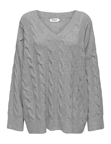 ONLY Damen ONLJEANETT Life L/S Cable V-Neck CC KNT Strickpullover 15324265,Light Grey Melange,M von ONLY