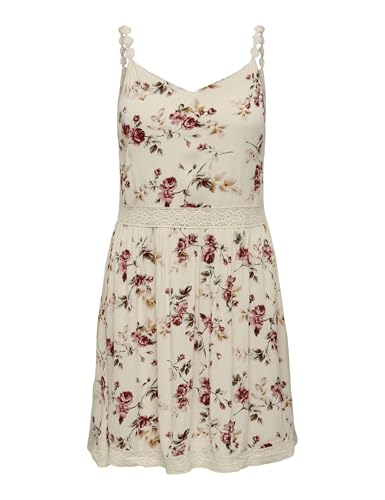 ONLY Damen Kleid Karmen Anne Träger-Kleid mit Blumen-Muster 15177478 Creme brûlée: Rose Flower 40 von ONLY