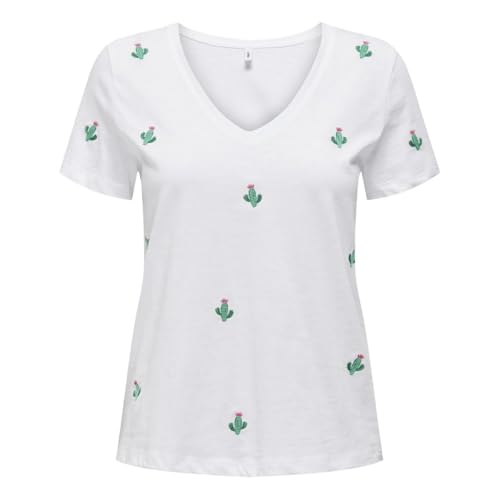ONLY Damen ONLKETTY S/S V-Neck TOP Box JRS T-Shirt, Bright White/AOP:Cactus, X-Small ONLY Damen ONLKETTY S/S V-Neck TOP Box JRS T-Shirt, Bright White/AOP:Cactus, X-Small von ONLY