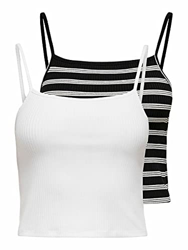 Only Damen ONLLARRA Cropped Singlet JRS NOOS 2PACK Top, Cloud Dancer/Pack:Cloud Dancer and Black W/Cloud Dancer Stripes, XL von ONLY