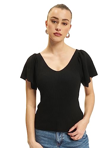 ONLY Damen ONLLEELO S/S Back KNT NOOS Pullover, Black, M von ONLY