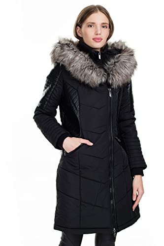 ONLY Damen ONLLINETTE FUR Hood Nylon Coat OTW Alternativer Daunenmantel, Black 2, L von ONLY