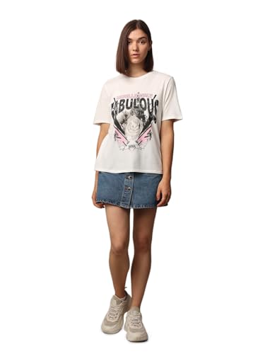 ONLY Damen ONLLULU Life Boxy S/S WILD TOP Box JRS T-Shirt, Cloud Dancer/Print:Fabulous, 36 von ONLY