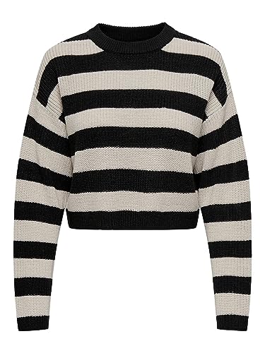 ONLY Damen ONLMALAVI L/S Cropped KNT NOOS Pullover, Black/Stripes:Wide/Pumice Stone, XL von ONLY