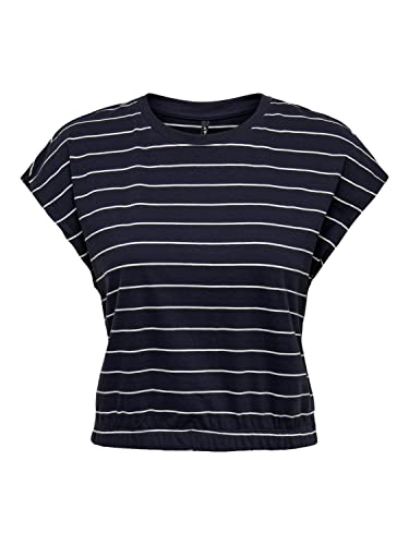 ONLY Damen ONLMAY Life S/S Cropped Box JRS Top, Night Sky/Stripes:Cloud Dancer (Nadia), S von ONLY