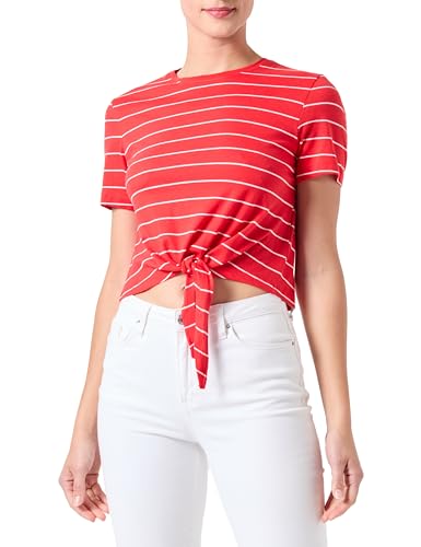 ONLY T-Shirt Damen, Flame Scarlet/Stripes:Cloud Dancer (Nadia), L von ONLY