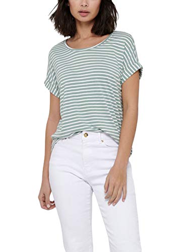 ONLY Damen ONLMOSTER Stripe S/S O-Neck TOP JRS 15206243, Jadeite/Cloud Dancer, L von ONLY