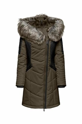 ONLY Damen ONLNEWLINETTE FUR Hood Coat OTW Jacke 15295396,Tarmac/Detail:Black Fur,XS von ONLY