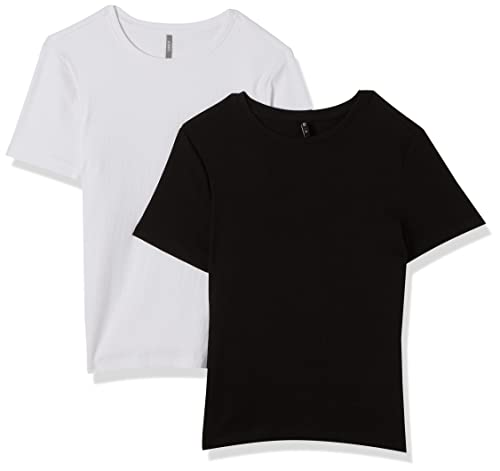 ONLY Damen ONLNULAN S/S Slim TOP CS JRS 2PACK T-Shirt, Black/Pack:White, M von ONLY