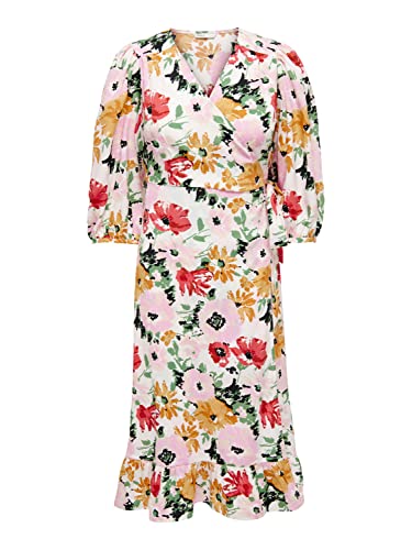 ONLY Damen ONLOLIVIA 3/4 WRAP Dress WVN NOOS Midi Kleid, Cloud Dancer/AOP:Kamil Flower, XXS von ONLY