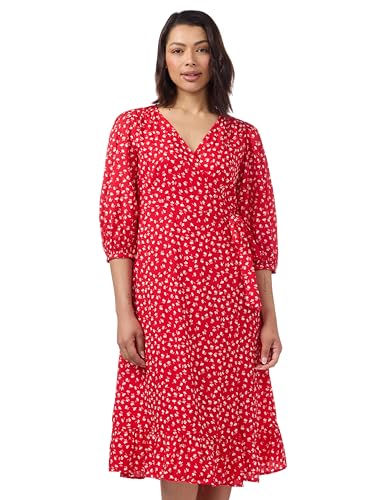 ONLY Damen ONLOLIVIA 3/4 WRAP MIDI Dress WVN NOOS Kleid, Mars Red/AOP:Fiona Ditsy, S von ONLY