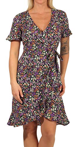 ONLY Damen Onlolivia S/S Wrap Dress WVN Noos Kleid, Black AOP: Shore Flower, M EU von ONLY