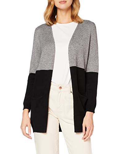 ONLY Damen Onlqueen L/S Long Knt Noos Cardigan, Medium Grey Melange/Stripes:w. Black, L EU von ONLY