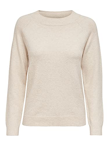 ONLY Damen Basic Strickpullover | Einfarbiger Knitted Stretch Sweater | Langarm Rundhals Shirt ONLRICA, Farben:Beige, Größe:36 von ONLY