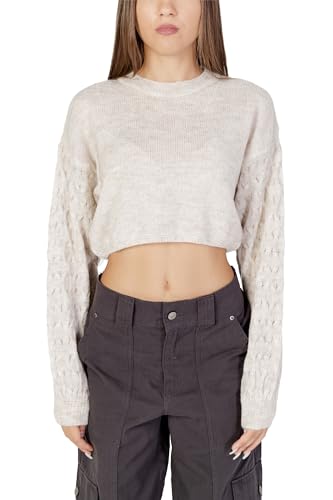 ONLY Damen ONLTIRONA LS Crop Detail O-Neck BF KNT Strickpullover, Pumice Stone/Detail:Melange, Large von ONLY