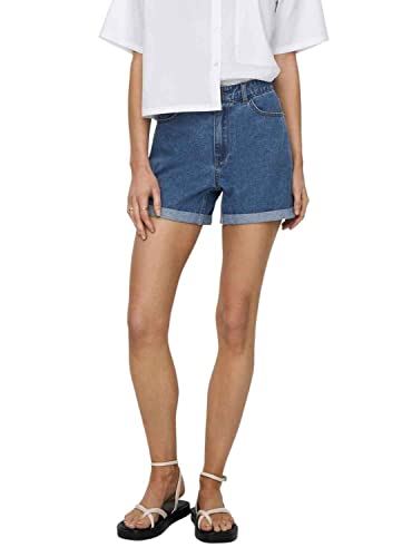 ONLY Damen Shorts high Waist 5-Pocket Design Knopfleiste Reißverschluss Kurze Bermudas, Farben:Blau-3, Größe:M ONLY Damen Shorts high Waist 5-Pocket Design Knopfleiste Reißverschluss Kurze Bermudas, Farben:Blau-3, Größe:M von ONLY