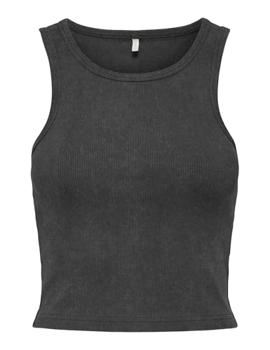 ONLY Damen ONLVELMA Rib Acid Crop Tank Acc Top, Dark Grey/Detail:Acid WASH + Destroy, Large von ONLY