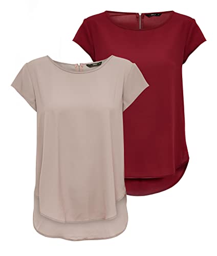 ONLY Damen ONLVIC S/S SOLID 2 Pack TOP, Merlot/Pale Mauve, 36 von ONLY