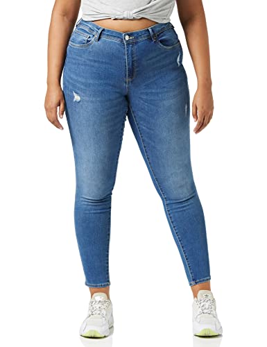 ONLY Damen Skinny Fit Jeans | Stone Wash Stretch Denim Regular Waist | 5-Pocket Destroyed Details ONLWAUW, Farben:Blau, Größe:L / 32L, Z-Länge:L32 von ONLY