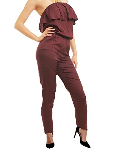 ONLY Damen Off-Shoulder Jumpsuit Overall Einteiler Einfarbig Schulterfrei Onesie, Farbe:Rot, Größe:36 von ONLY