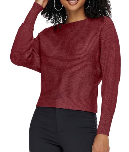 ONLY Damen Onladaline L/S Short Pullo KNT Noos Strickpullover Mit U-Boot-Ausschnitt 15226298 ,Cabernet ,M von ONLY