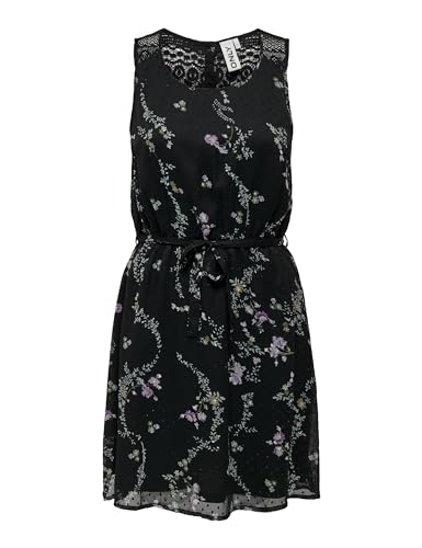 ONLY Damen Onlaida Elisa S/L Lace Mix Dress WVN Sommerkleid, Black/AOP:Flora, Small von ONLY