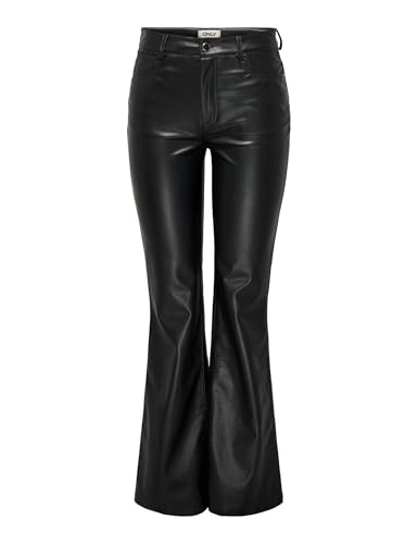 ONLY Damen Onlalexis Hw Faux Lea Flared Pant PNT, Black, XS / 32L von ONLY