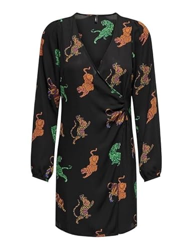 ONLY Damen Onlalma Life Vis Jen Long Dress Kleid, Black/AOP:586 Swirl Tiger, L von ONLY