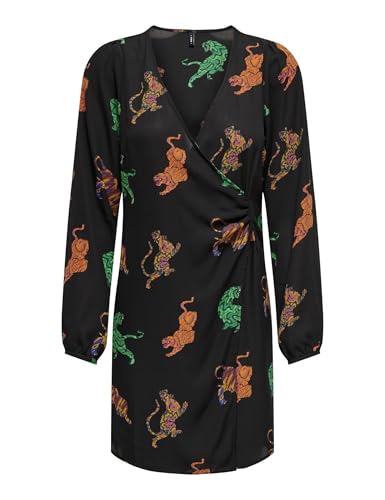 ONLY Damen Onlalma Life Vis L/S Gina Dress Kleid, Black/AOP:586 Swirl Tiger, L von ONLY