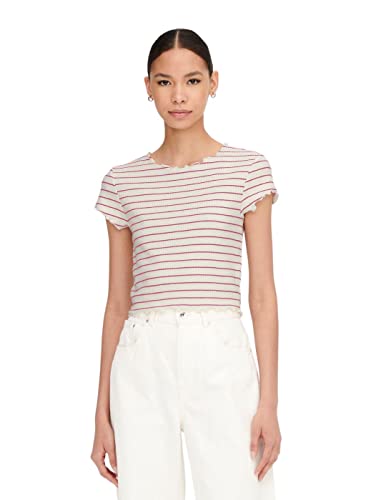 ONLY Damen Onlanits S/S Cropped Top Jrs T Shirt, Very Berry/Stripes:cloud Dancer, L EU von ONLY