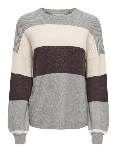 ONLY Damen Onlatia L/S Stripe Pullover KNT Noos Sweater, Medium Grey Melange,S von ONLY