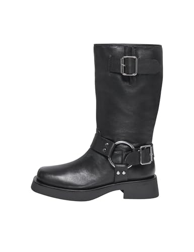 ONLY Damen Onlbea Leather Biker Boot, Black, 39 EU von ONLY