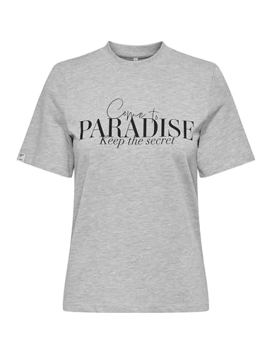 ONLY Damen Onlbella Life S/S Simple Top Box JRS T-Shirt, Light Grey Melange/Print:Paradise + Labels Brooklyn, Small von ONLY