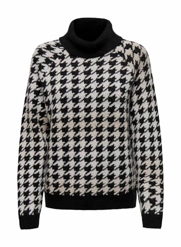 ONLY Damen Onlberta Ls Jq Rollneck Knt, Black/Pattern:pumice Stone/Cloud Dancer, L von ONLY