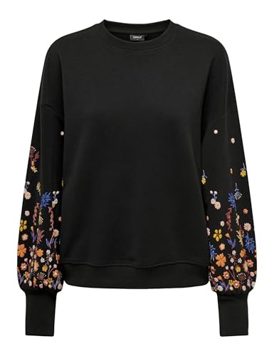 ONLY Damen Onlbrooke L/S O-Neck Cs SWT Sweater, Black/Print:Sleeve Flower Print, M von ONLY