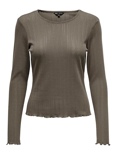 ONLY Damen Einfarbiges Langarm Shirt Basic Rundhals Rollkanten Top Longsleeve Oberteil ONLCARLOTTA, Farben:Hellgrau, Größe:XS von ONLY