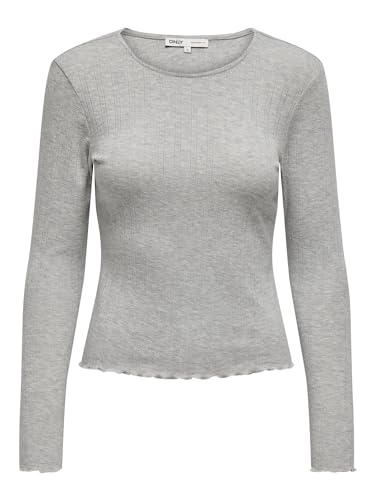 ONLY Damen Einfarbiges Langarm Shirt Basic Rundhals Rollkanten Top Longsleeve Oberteil ONLCARLOTTA, Farben:Grau-2, Größe:S von ONLY