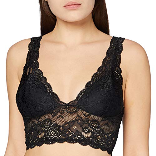 ONLY Damen Spitzen Bustier BH ohne Bügel | Lace Triangel Bra ONLCHLOE | Cups Breite Träger Crop Top, Farben:Schwarz, Größe:L von ONLY