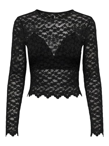 ONLY Damen Onlcindy L/S Lace Top Jrs Langarmshirt, Schwarz, M EU von ONLY