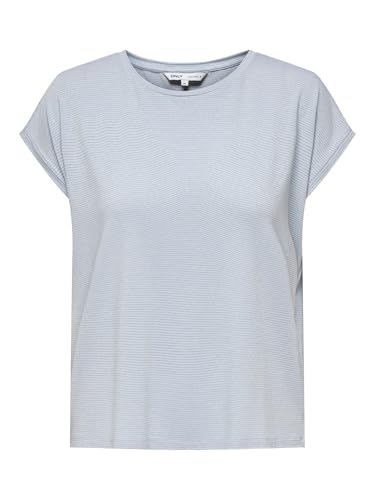 ONLY Damen Onlclaudia S/S Glitter Stripe JRS Basic Top Mit V-Ausschnitt Und Glitzer-Detail, Halogen Blue, Medium von ONLY