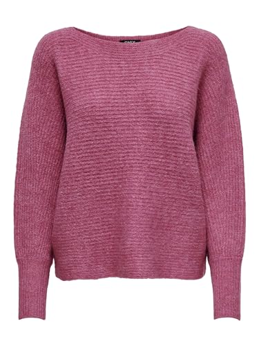 ONLY Damen Lockerer Strickpullover Knitted Basic Stretch Sweater Langarm Rundhals Shirt ONLDANIELLA, Farben:Rosa-2,Größe Damen:L von ONLY