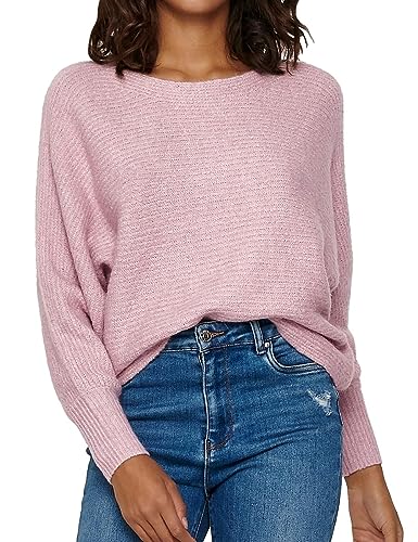 ONLY Damen Lockerer Strickpullover | Knitted Basic Stretch Sweater | Langarm Rundhals Shirt ONLDANIELLA, Farben:Rosa, Größe:L von ONLY